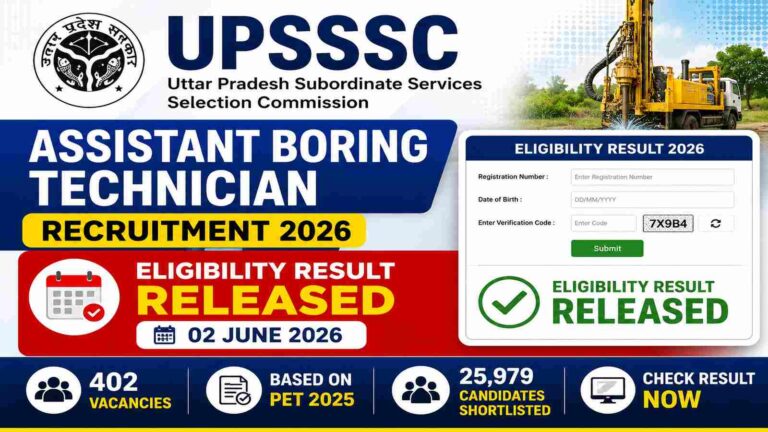UPSSSC Assistant Boring Technician Eligibility Result 2026 Released for 402 Vacancies