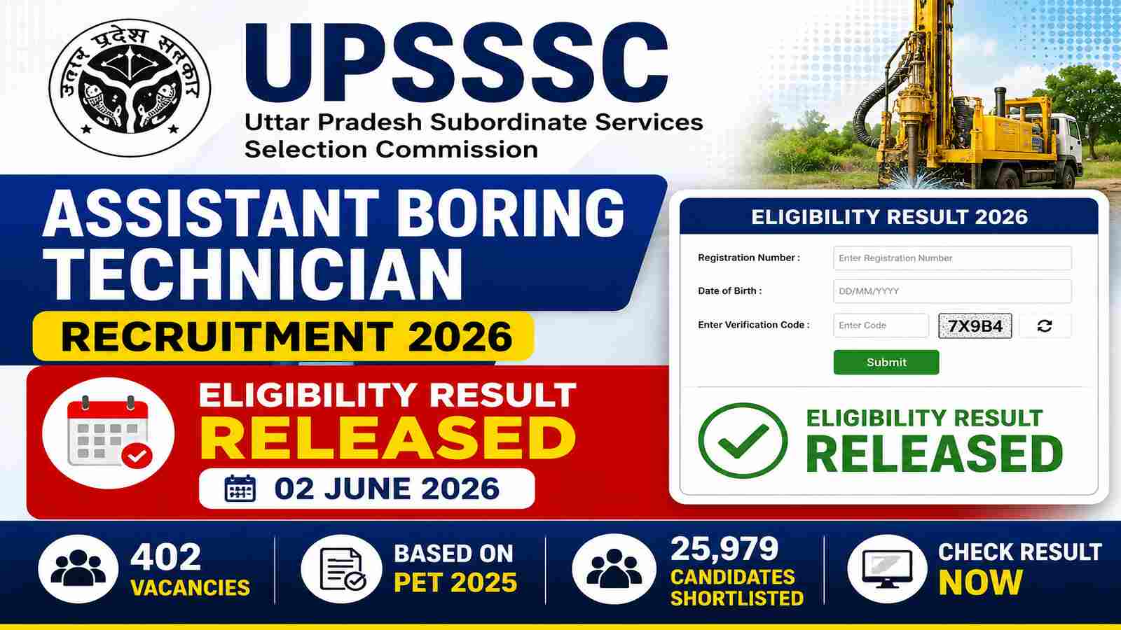 UPSSSC Assistant Boring Technician Result 2026 Released – Check Eligibility Status