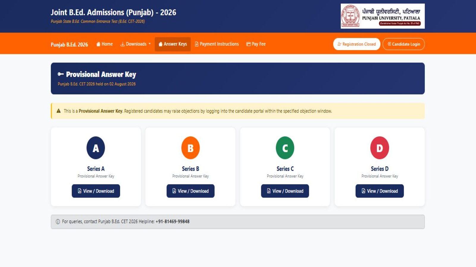 Punjab BEd Answer Key 2026