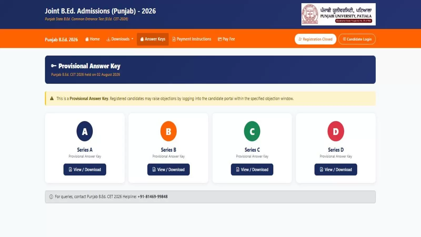Punjab BEd Answer Key 2026